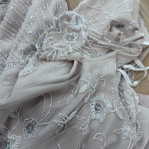 BOB MACKIE vintage taupe embellished beaded bridal wedding dress gown - Picture 7 of 8